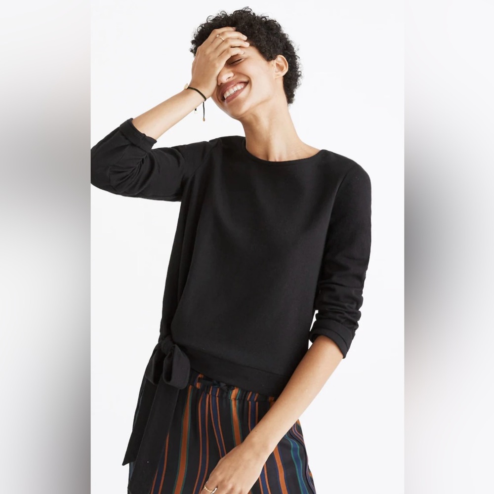 Madewell Black Long Sleeve Top with Side Bow Size Medium